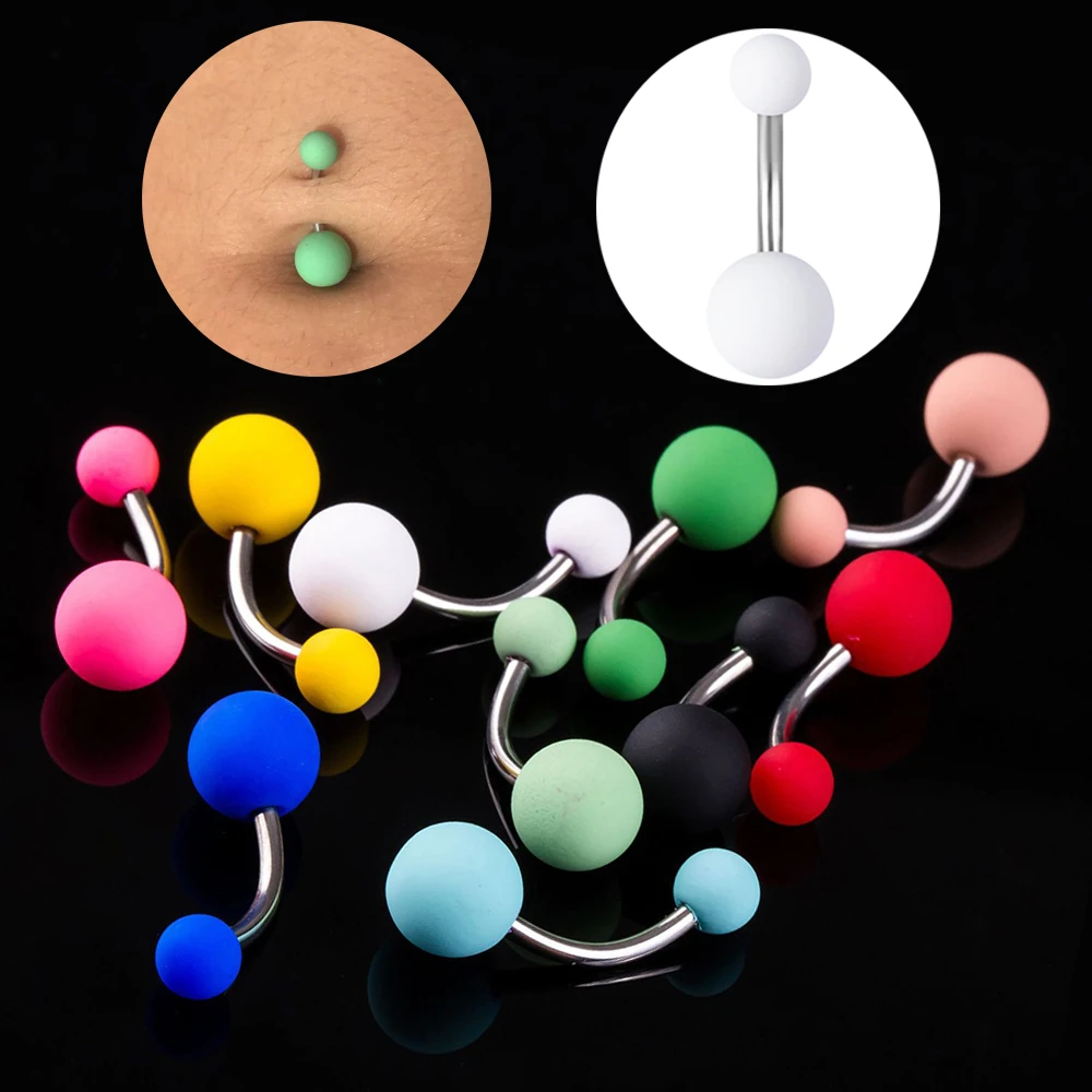 Starbeauty 10pcs Rubber Painting White Black Belly Ring Bar Earring Plastic Ball Navel Piercing Belly Button Rings Women Jewelry