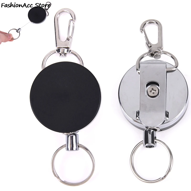 1PCS Retractable keychain Resilience Steel Wire Rope Elastic Casual Stainless Steel Badge Reel Retractable Key Ring