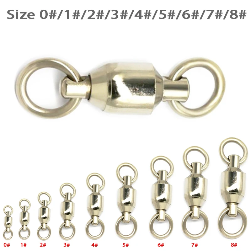 20pcs/Lot Stainless Steel Fishing Heavy Duty Ball Bearing Swivel 0# 1# 2# 3# 4#/5# 6# 7# 8# Solid Ring Connector Fish Tackle