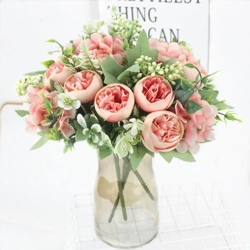 Rose artificial flower high quality peony bouquet silk artificial flower autumn decoration DIY home garden wedding decoration