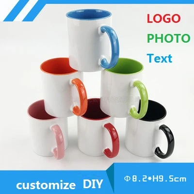 350ML 11oz Ceramic Mug Cup DIY Customize Print LOGO Photo Picture Images Inside Handle Colors Type Creative Cute Gifts Friends