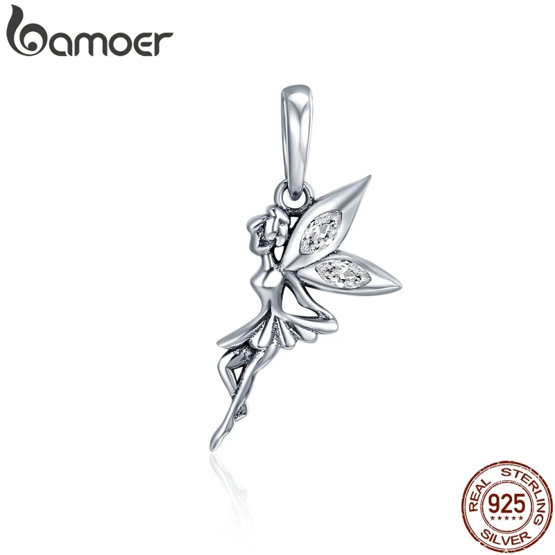 BAMOER Authentic 925 Sterling Silver Flower Fairy Dangle Pendant Charms fit Women Charm Bracelets & Necklaces jewelry SCC359