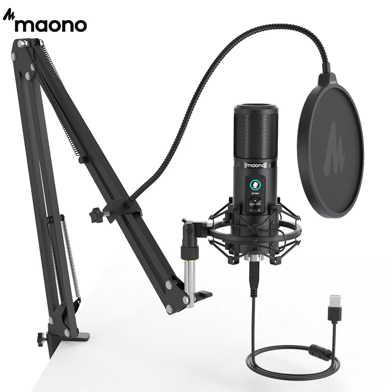 MAONO PM421 USB Microphone 192KHZ/24BIT Professional Cardioid Condenser Podcast Mic with One-Touch Mute and Mic Gain Knob