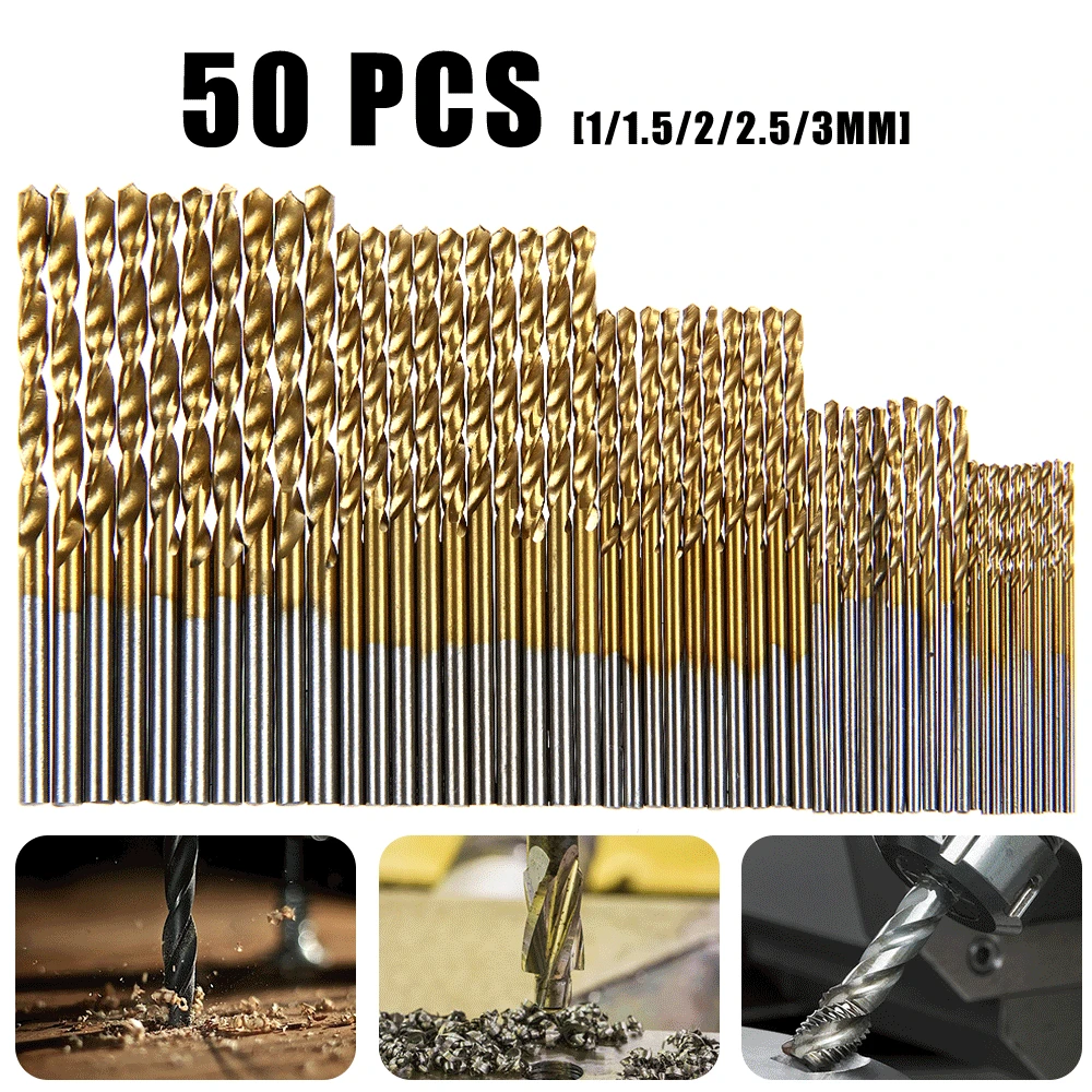 50/100Pcs Titanium Coated HSS High Speed Steel Drill Bit Set Metal Hole Grooving Drill Saw Carpenter Woodworking Tools brocas