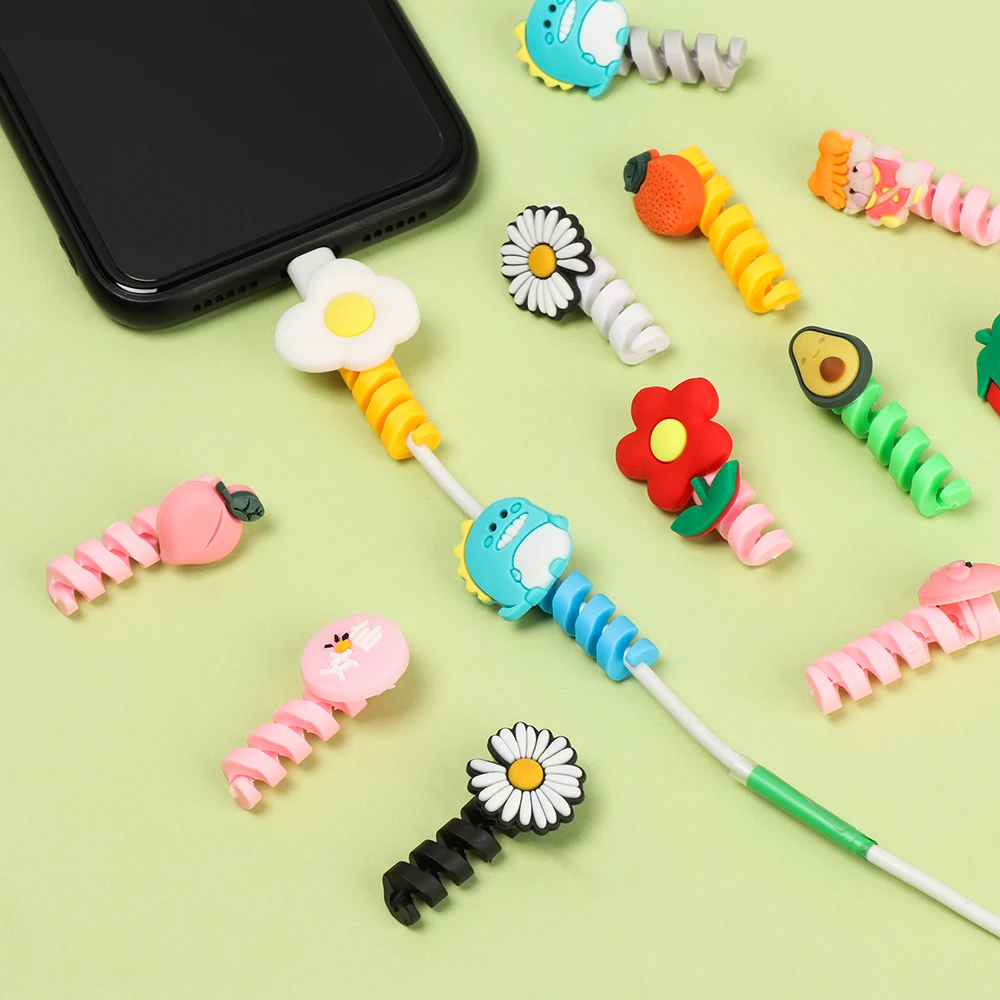 USB Charging Cable Bite Protection Cartoon Animal Charger Cable Wire Organizer Earphone Line Cover Protect Case Phone Decor Wire