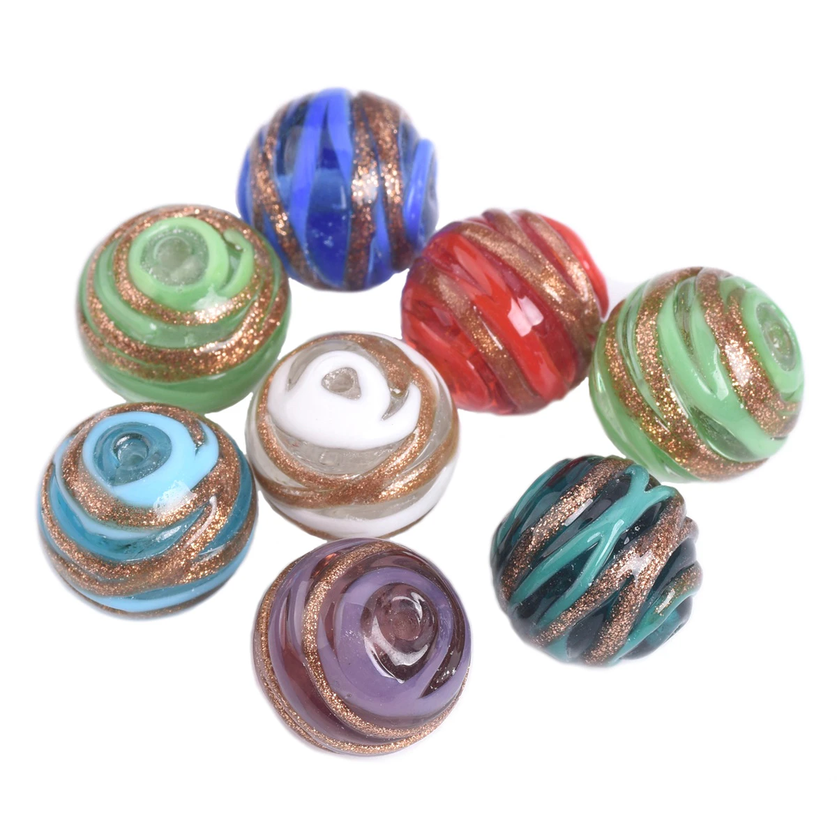 5pcs 14mm Round Clew Shape Handmade Lampwork Glass Loose Beads for Jewelry Making DIY Crafts Findings