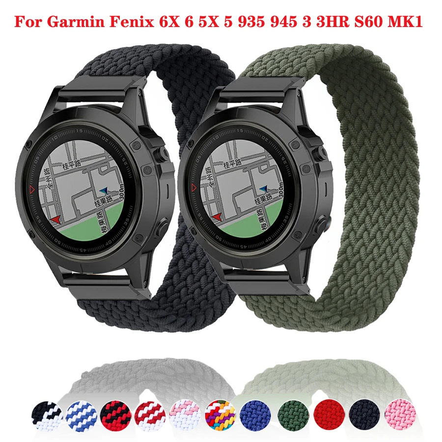 22 26mm Braided Solo Loop Nylon Quick Release Watch Strap For Garmin Fenix 6 6X Pro 5X 5 Plus 3HR 935 945 S60 Silicone Watchband