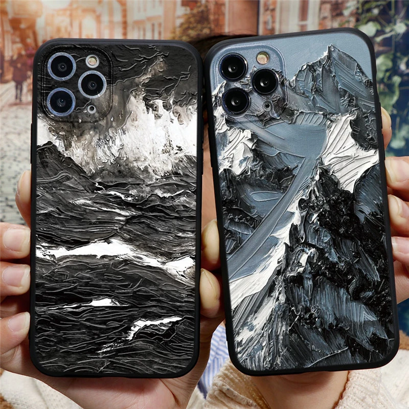 3D Emboss Mountain Silicon Phone Case For Coque iPhone 6 7 6S 8 Plus SE 2020 10 X XR XS 11 12 13 Pro Max TPU Relief Back Cover