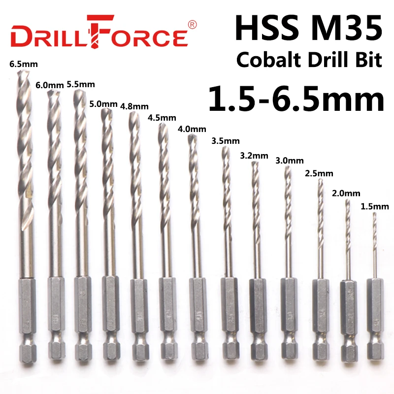 13PCS 1.5-6.5mm M35 Cobalt Drill Bit HSSCO Twist Drill Bit Set 1/4