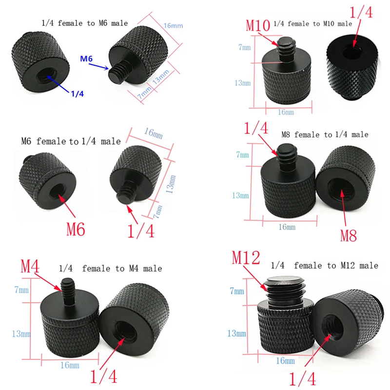 M4 M6 M8 M10 M12 to 1/4 Male to Female Screw Mount Adapter photography accessories tripod head quick release plate screw