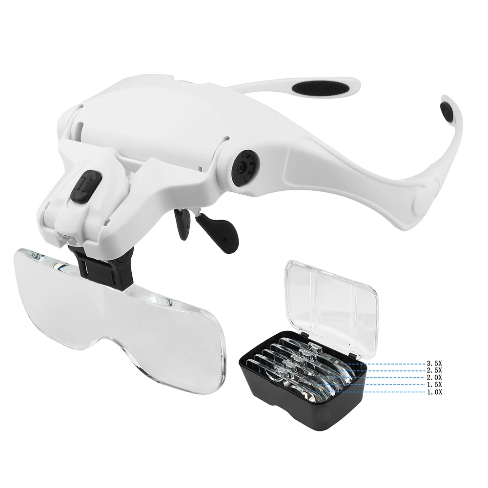 Magnifying Glasses Reading Illuminated Magnifier 1.0X 1.5X 2.0X 2.5X 3.5X 2 Lights Adjustable Head Illuminated Loupe Magnifier