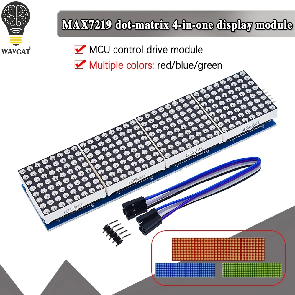 MAX7219 Dot Matrix Module For Arduino Microcontroller 4 In One Display with 5P Line Red Green Blue