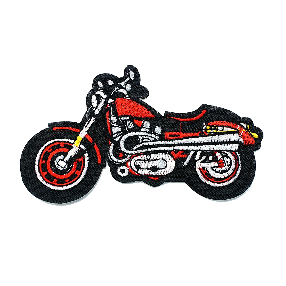 Red Motorcycle (Size:10x5.5cm) DIY Cloth Badges Embroidered Applique Sewing Patch Clothes Stickers Apparel Accessories Red