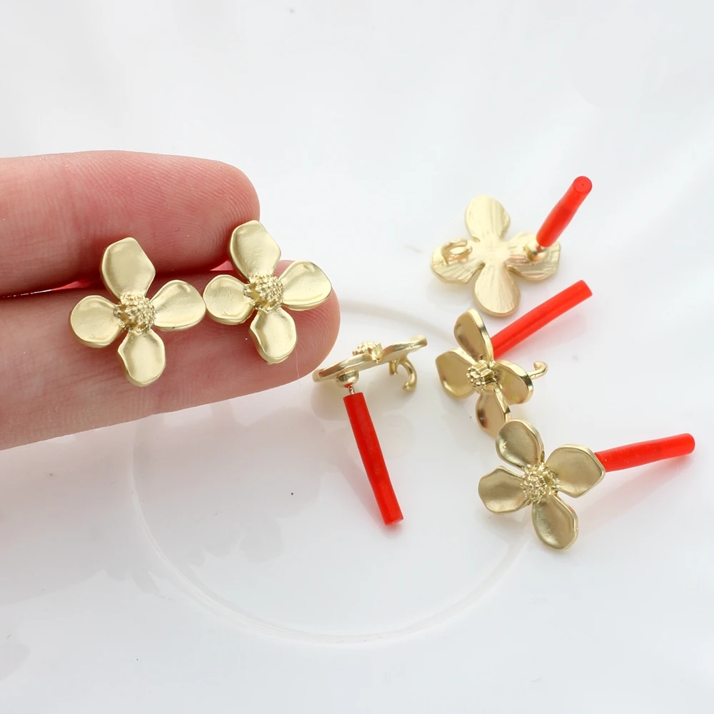 Zinc Alloy Fashion Golden Flowers Base Earrings Connector Charms 6pcs/lot For DIY Drop Earrings Jewelry Making Accessories