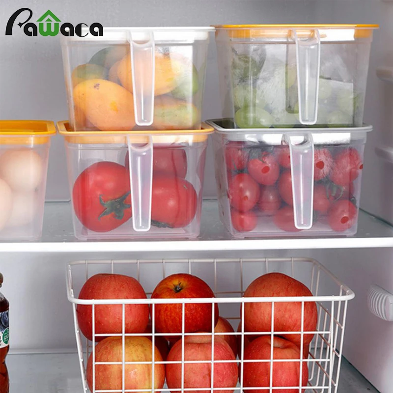 Refrigerator Organizer Food Storage Container with Lid Handle Fresh-Keeping Box Case Fridge Reusable Crisper Storage for Kitchen