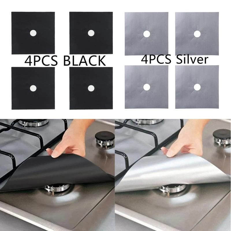 4 Pack Reusable Gas Stove Burner Covers Gas Stove Protectors Kitchen Mat Gas Stove Stovetop Protector Cleaning Pad Liner Cover