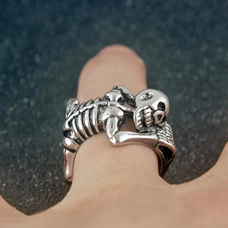 Punk Retro Skeleton Skull Opening Ring For Men Women Fashion Hip Hop Party Ring Accessories Creative Halloween Jewelry Gift