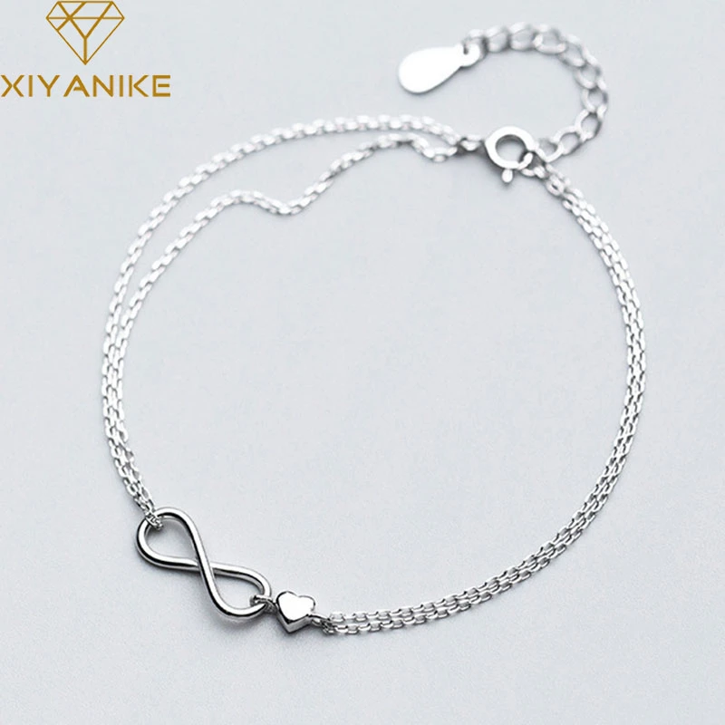 XIYANIKE Korean Fashion 925 Sterling Silver Party Bracelet for Women Creative Simple Double-layer Bracelets Jewelry Adjustable