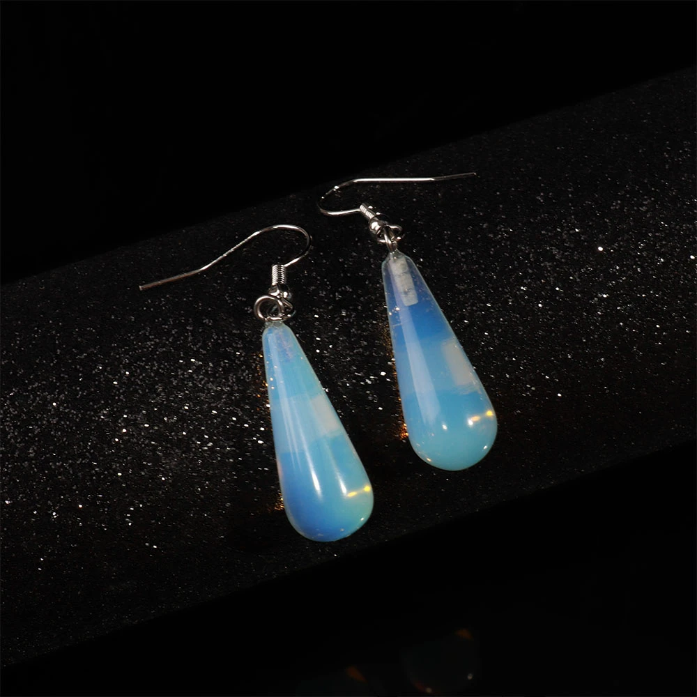 1 Pair Fashion Natural Stone Dangle Earrings For Women Vintage Gem Crystal Quartz Opal Drop Earring Jewelry