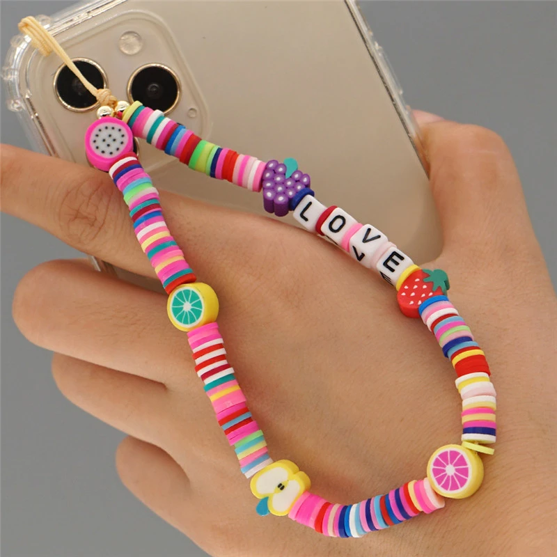 ZOSHI New Mobile Phone Strap Lanyard for Women Bohemian Rainbow Color Soft Pottery Beads Rope for Cell Phone Case Hanging Cord