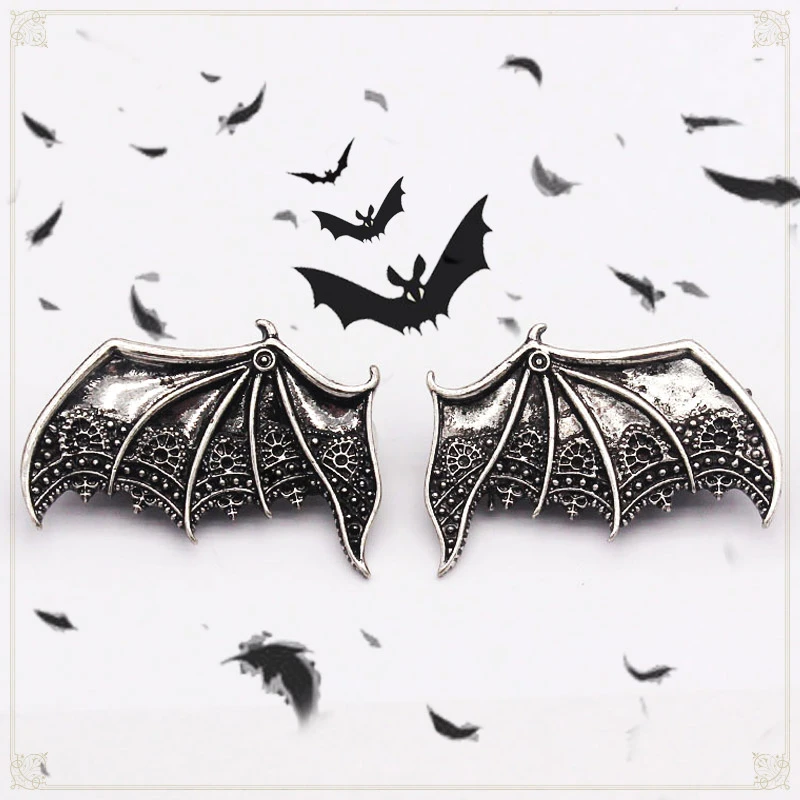 HUANZHI 2020 New Punk Gothic Vintage Matte Black Silver Colour Vampire Bat Wings Alloy Hair Clip Hair Accessories for Women