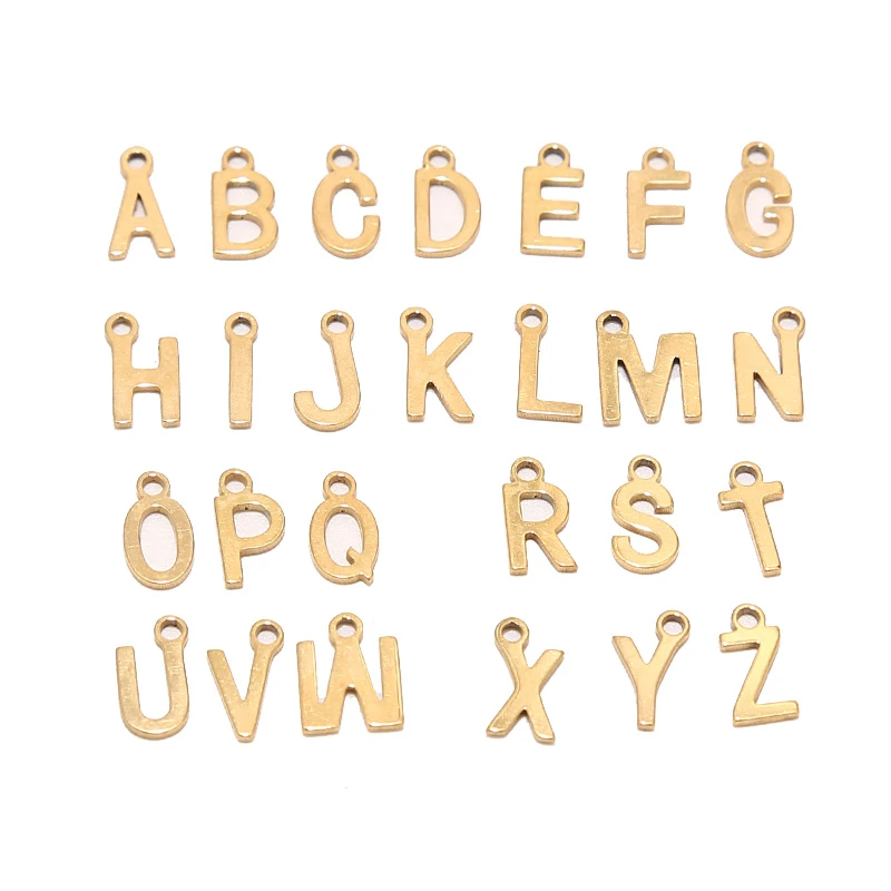 100pcs Mixed Stainless Steel Gold Tiny Letter Charm Initial Charms Alphabet Beads Pendants Assorted for Bracelet Necklace Making