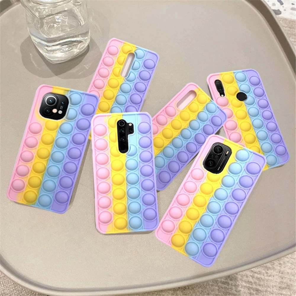 Push Pop Bubble Stress Reliver Case Cover For Xiaomi Redmi Note 10 9 Pro 8T 9T 9S 11 Poco X3 M3 10Pro 9C Soft Silicone Protector