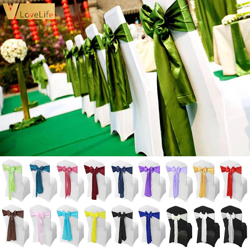 50/100pcs Satin Chair Sash Wholesales Wedding Chair Sashes Wedding Chair Bow Ribbon Party Chair Band Mariage Wedding Decoration