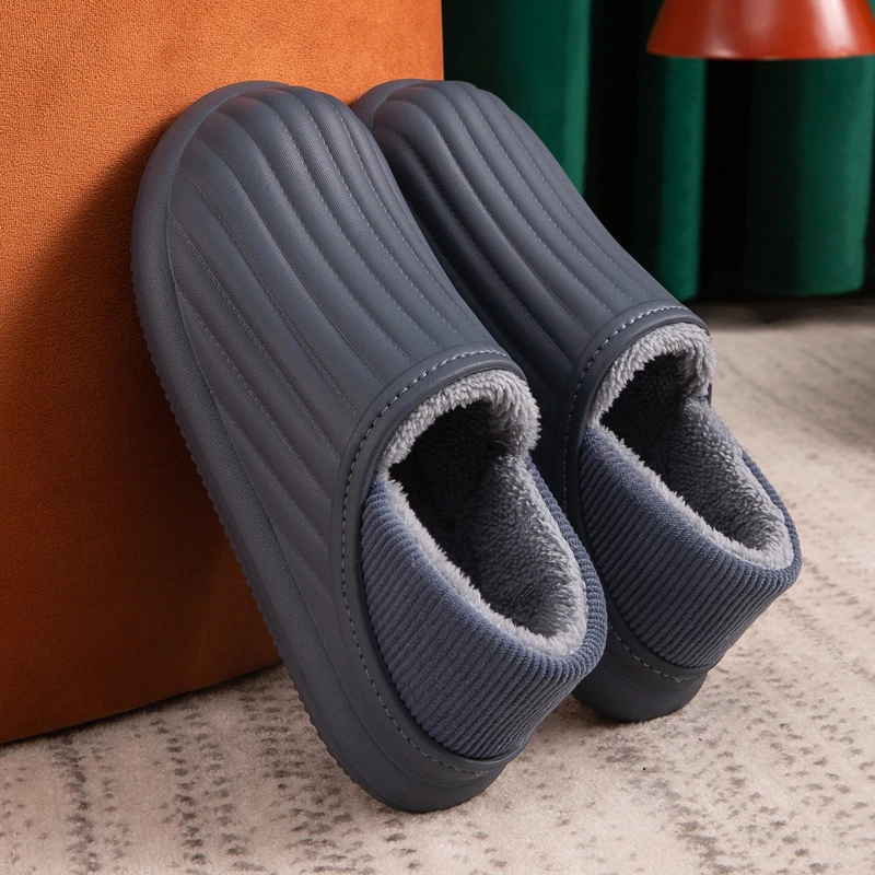 Hot Waterproof Non-Slip Home Slippers Men Winter Warm Women Indoor Cotton Non-slips Ladies Soft Slippers Lover Couples Shoes