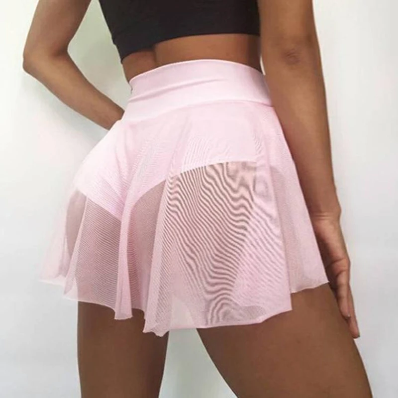 See Through Shorts Skirt Women Summer Streetwear Female Elegant Dancewear Aesthetic Pink Short Chiffon Skirts Sexy Ruffle Shorts