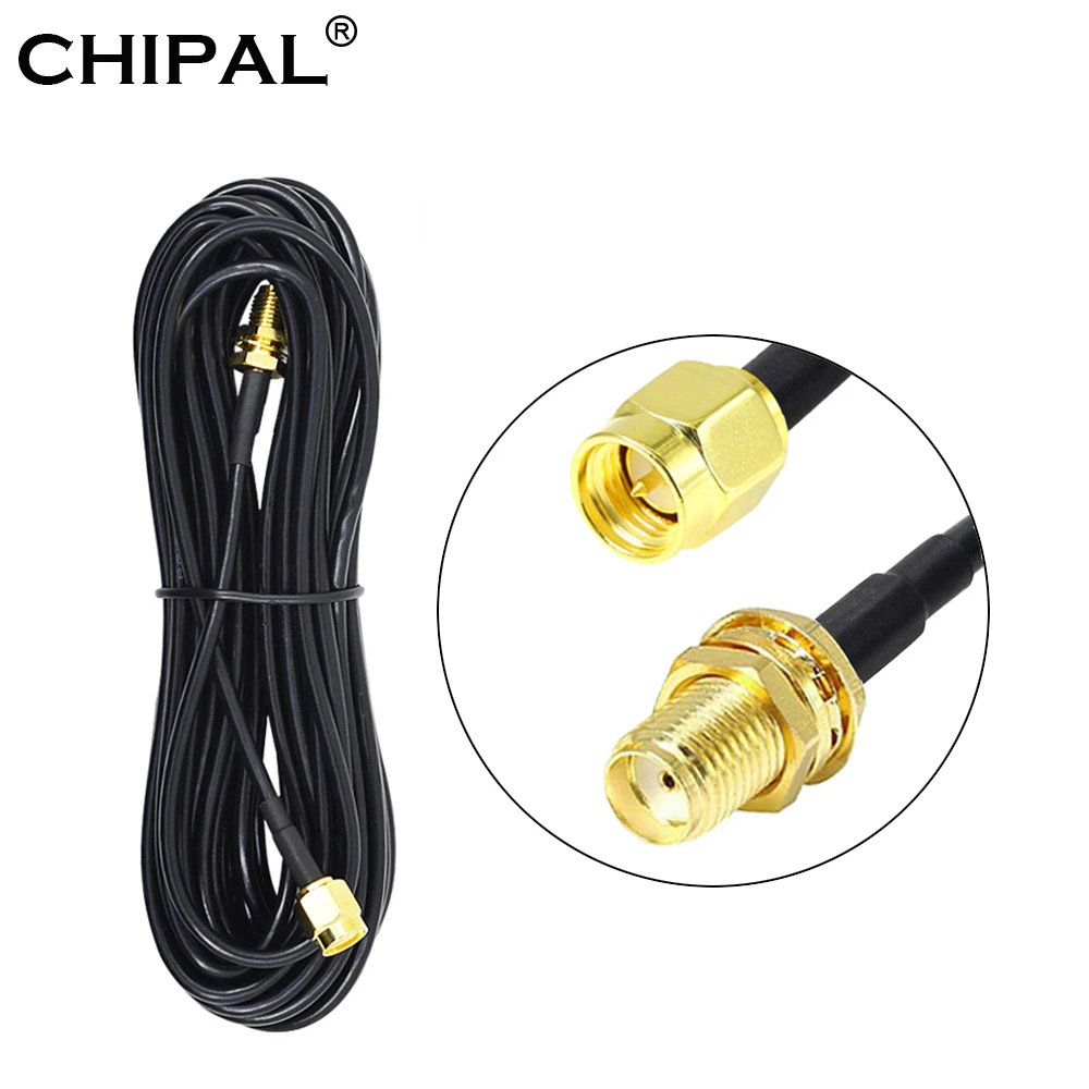 CHIPAL 5M 6M 8M 9M RG174 Cable SMA Male to Female Interface Copper Antenna Extension Cord for Coaxial WiFi Router Wire Bridage