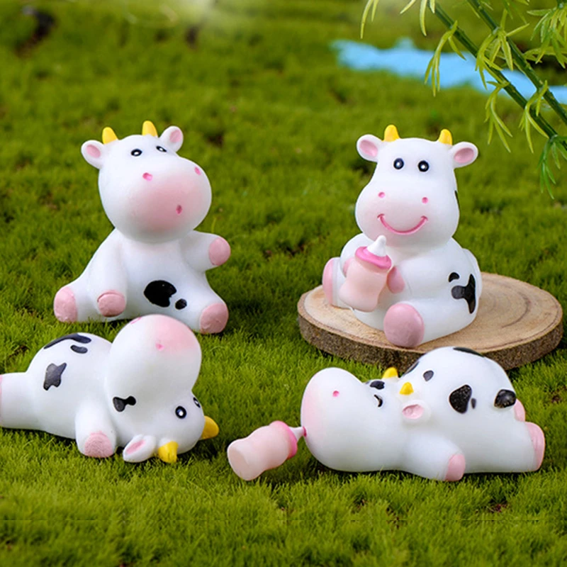 Resin Ornaments Decorations Milk Cow Animal White  Cattle Micro Landscape Garden Little Statue Figurines Interior Home Decor 1PC