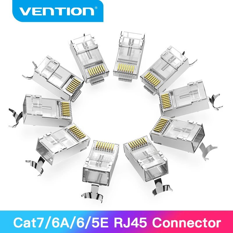 Vention RJ45 Connector Cat7 RJ45 Modular Ethernet Cable Head Plug Gold-plated Cat6 Crimp Network RJ45 Crimper Connector Cat7