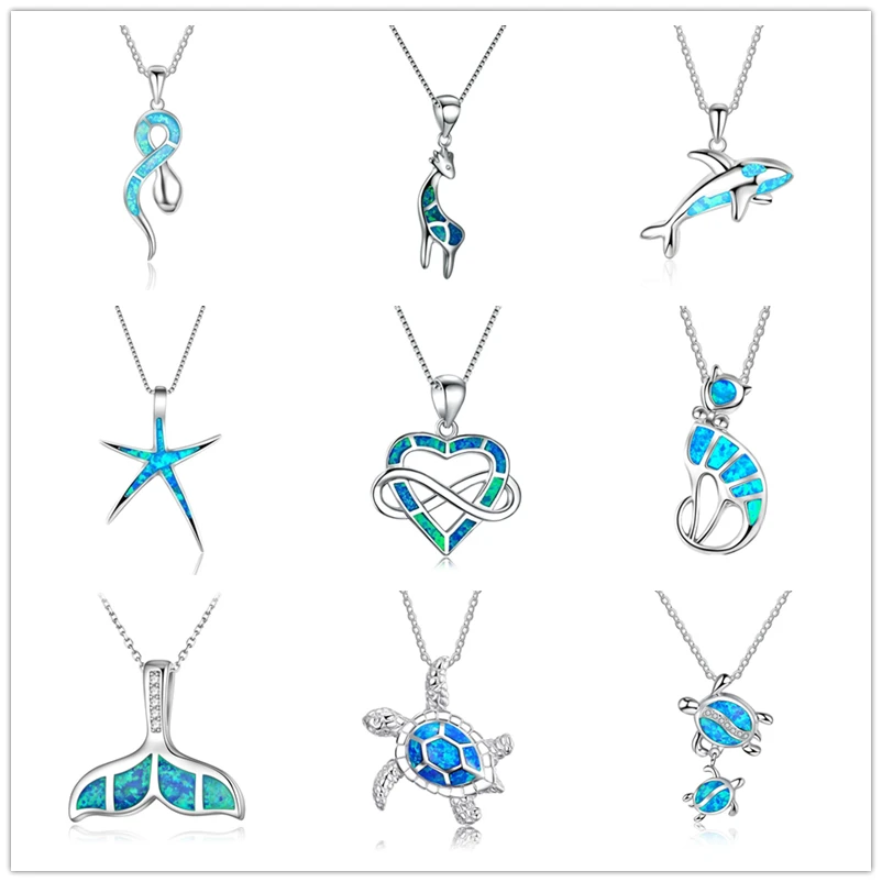 FDLK   Trendy Imitation Opal Necklace Jewelry Enamel Animal Pendant Necklace For Women Girls Gift Bijoux Wholesale