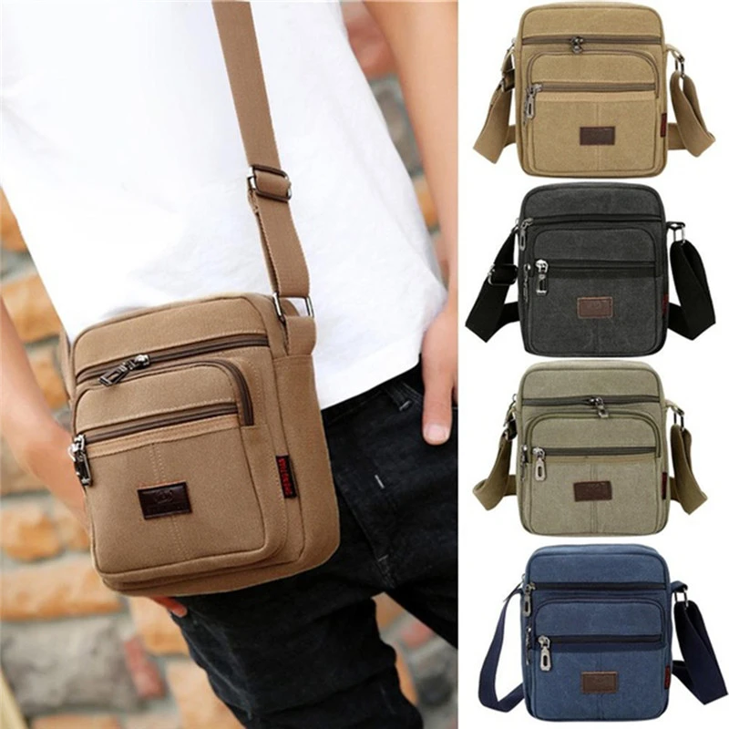 Retro Travel men's Shoulder Bag Flip Solid Color Casual Messenger Canvas Fashion Zipper Multifunctional men's Shoulder Bag