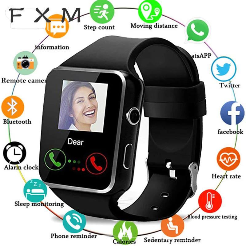 FXM Smart Watch Digital With Camera Support SIM TF Card Touch Screen Alarm Clock Sleep Monitoring Sports Watch For Kid Men Women