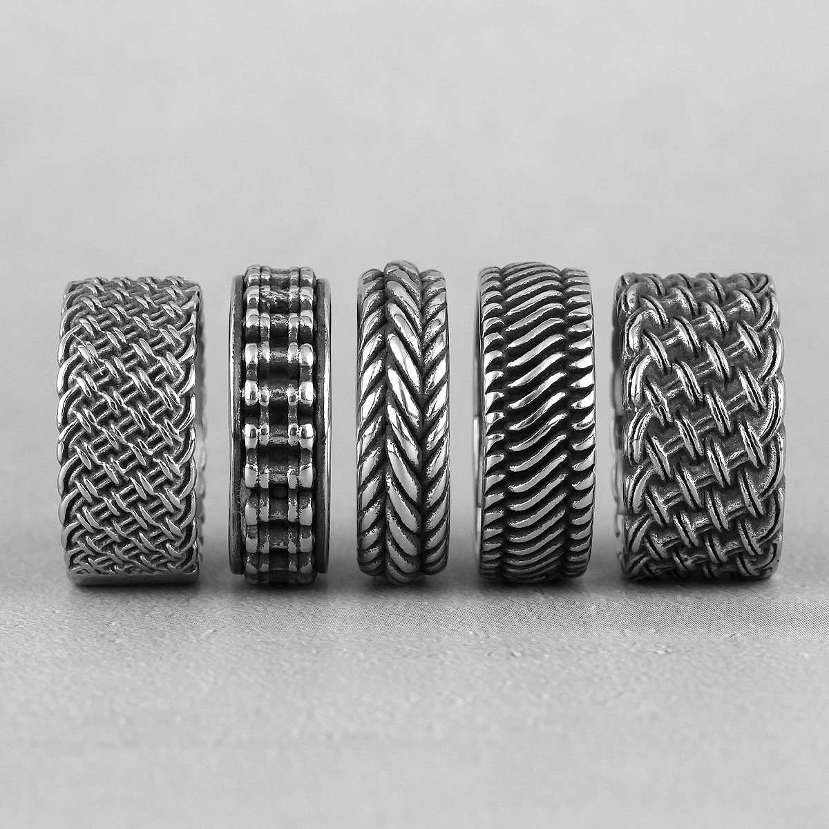 Grid Weave Stainless Steel Mens Rings Retro Industrial Style Simple for Male Boyfriend Biker Jewelry Creativity Gift Wholesale