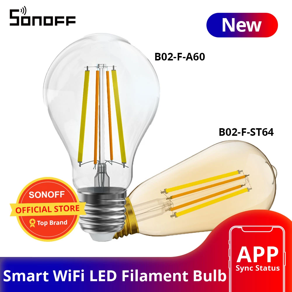 SONOFF B02-F A60/ ST64 Smart WiFi LED Filament Bulb E27 Dimmable Light Bulbs Lamp Dual-Color APP Remote Control Work with Alexa