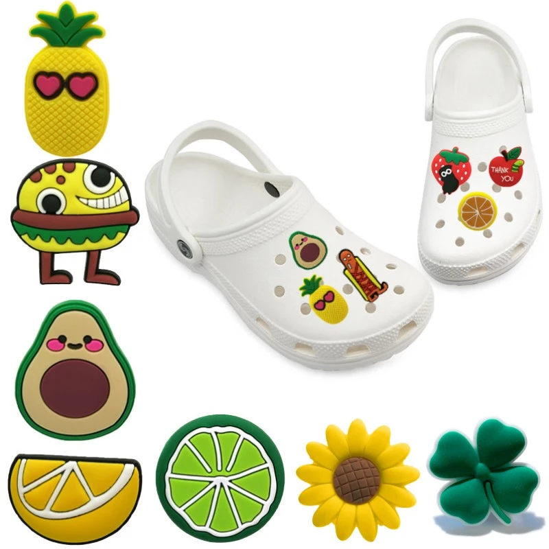 1pcs Fruits Avocado Pineapple Lemon Apple Carrot PVC Shoe Charms Decorations Popcorn Fries Accessories Baby Bottle Kids Gift