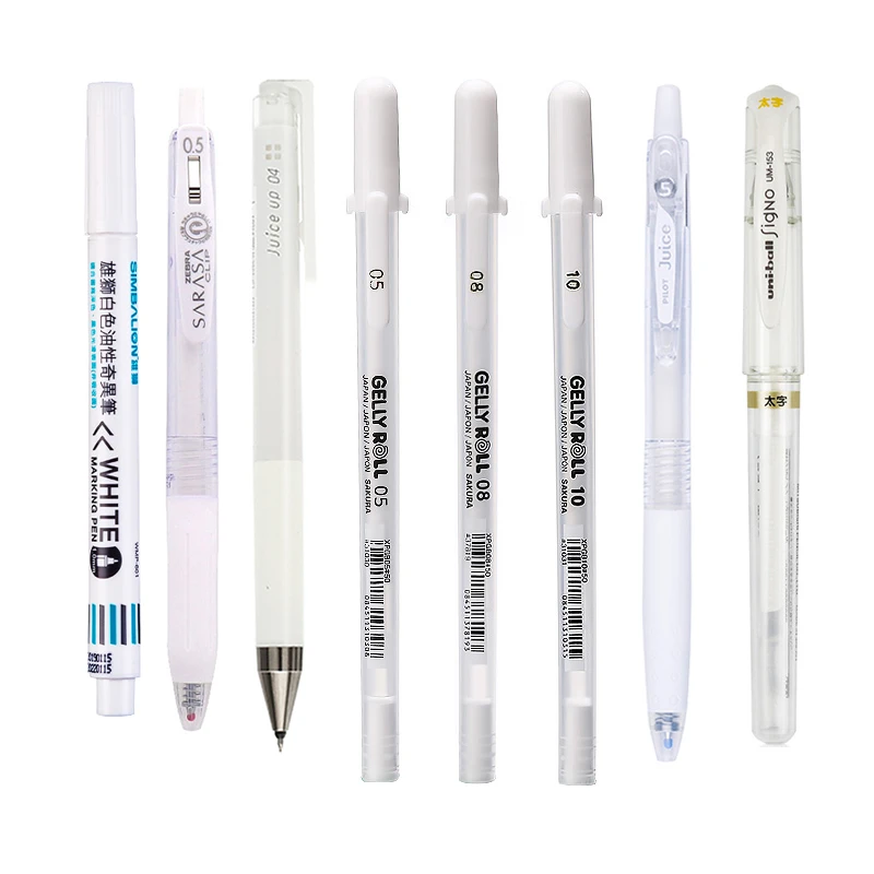 White Gel Pen Compare! Pilot Juice/Juice Up/Zebra JJ15/UM 153 Sakura Highlighter for Manga Design Watercolor DIY Card