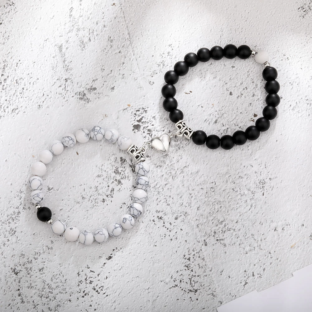 2021 New Fashion Natural White Howlite Beads Bracelets Magnet Heart Shaped Couple Bracelet Distance Stone Bracelet Jewelry Gifts