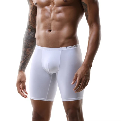 Ice Silk Long Men Boxer Low Waist Solid Men Underwear Boxer Shorts Long Leg Trunks Underpants Sexy Boxer Panties Underwear