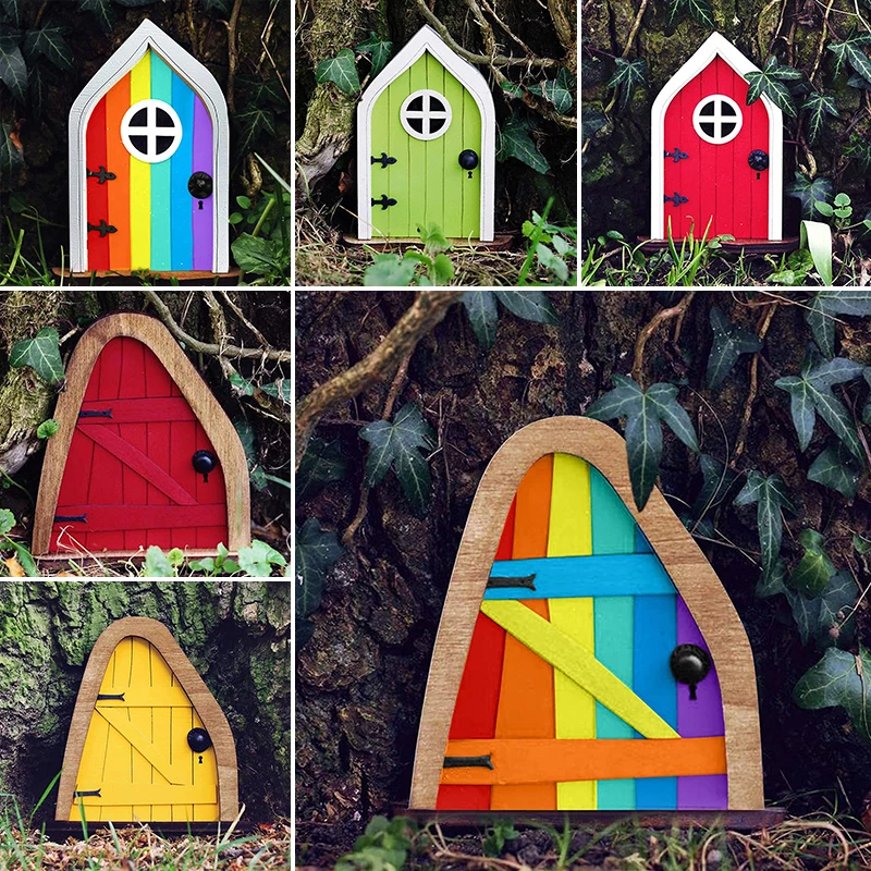 Miniature Fairy Gnome Window Door Elf Home Creative Yard Art Garden Sculpture Outdoor Garden Decor Fairy Elf Door Craft