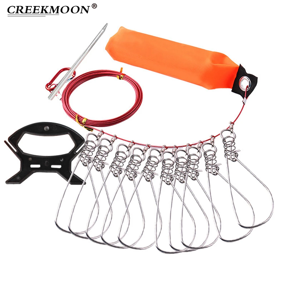 5M Fish Buckle Lock Wire Rope Steel Large Live Fish Buckle Set Stringer Controller Buoyancy for Fishing Accessories Tackle Tool