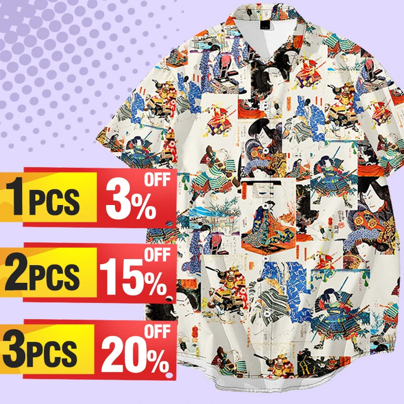 Japanese Style Printing Short-Sleeved Printing Summer Casual Loose Plus Large Size Shirt Men's Hawaii Beach Vacation Shirt