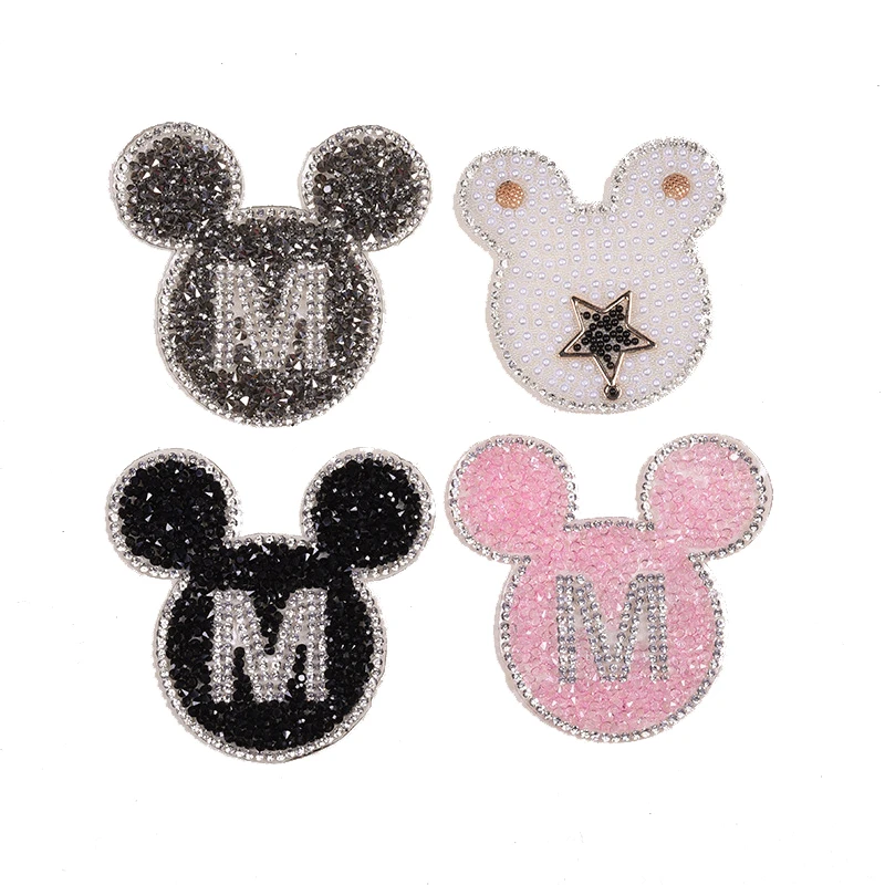 1pcs Sparkling Rhinestone Cartoon animal Pattern Clothes Patches Fashion Sequined DIY Appliques Bling Iron-on Patches