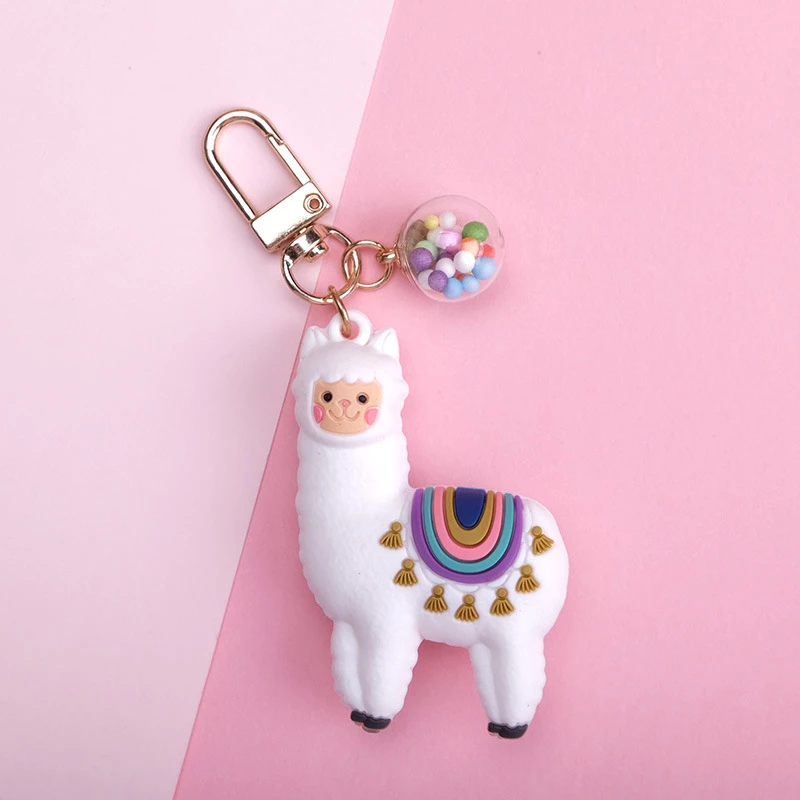 Cute Alpaca Keychain Korean Fashion Heart Ball Pendant Creative Cartoon Epoxy Alpaca Keychains For Women Bag Gifts Fashion