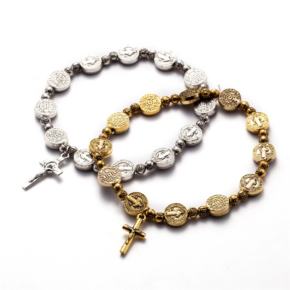 Jesus cross bracelet golden silver color jesus jewelry Rosary Centerpiece Sacred Mercy Saint Icons Religious Beaded Bracelets
