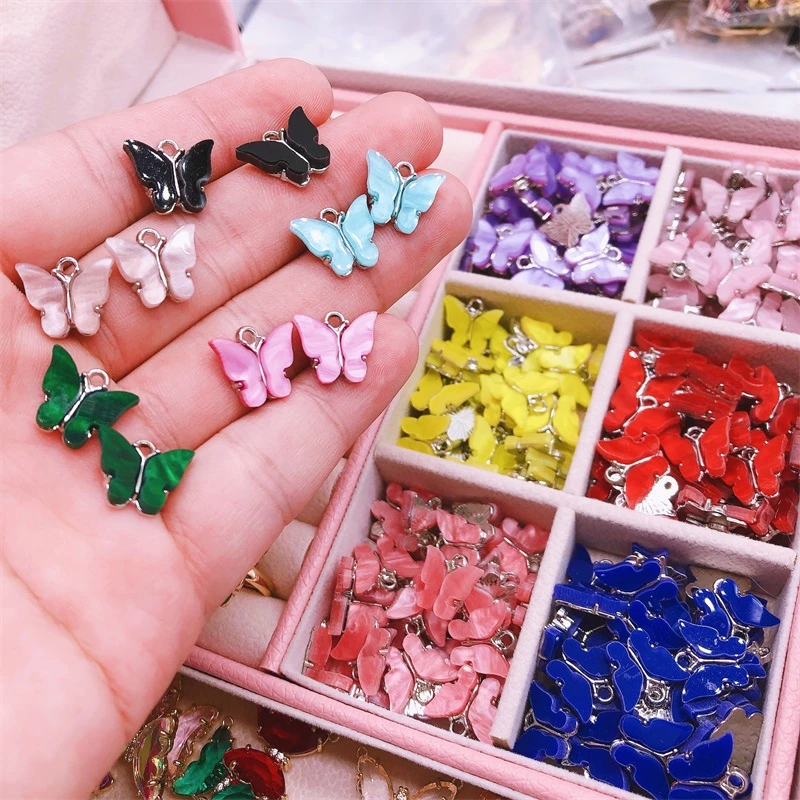 Peixin 10Pcs/set Colorful Shiny Butterfly Resin Women's Earring DIY Jewelry Making Supplies Cute Butterfly Pendant Accessories