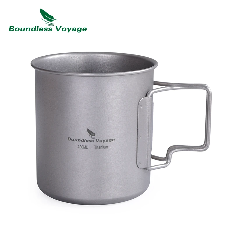 Boundless Voyage Titanium Cup with Foldable Handle Outdoor Camping Water Mug Tableware Only 77g 14.3oz/420ml Ti1518B